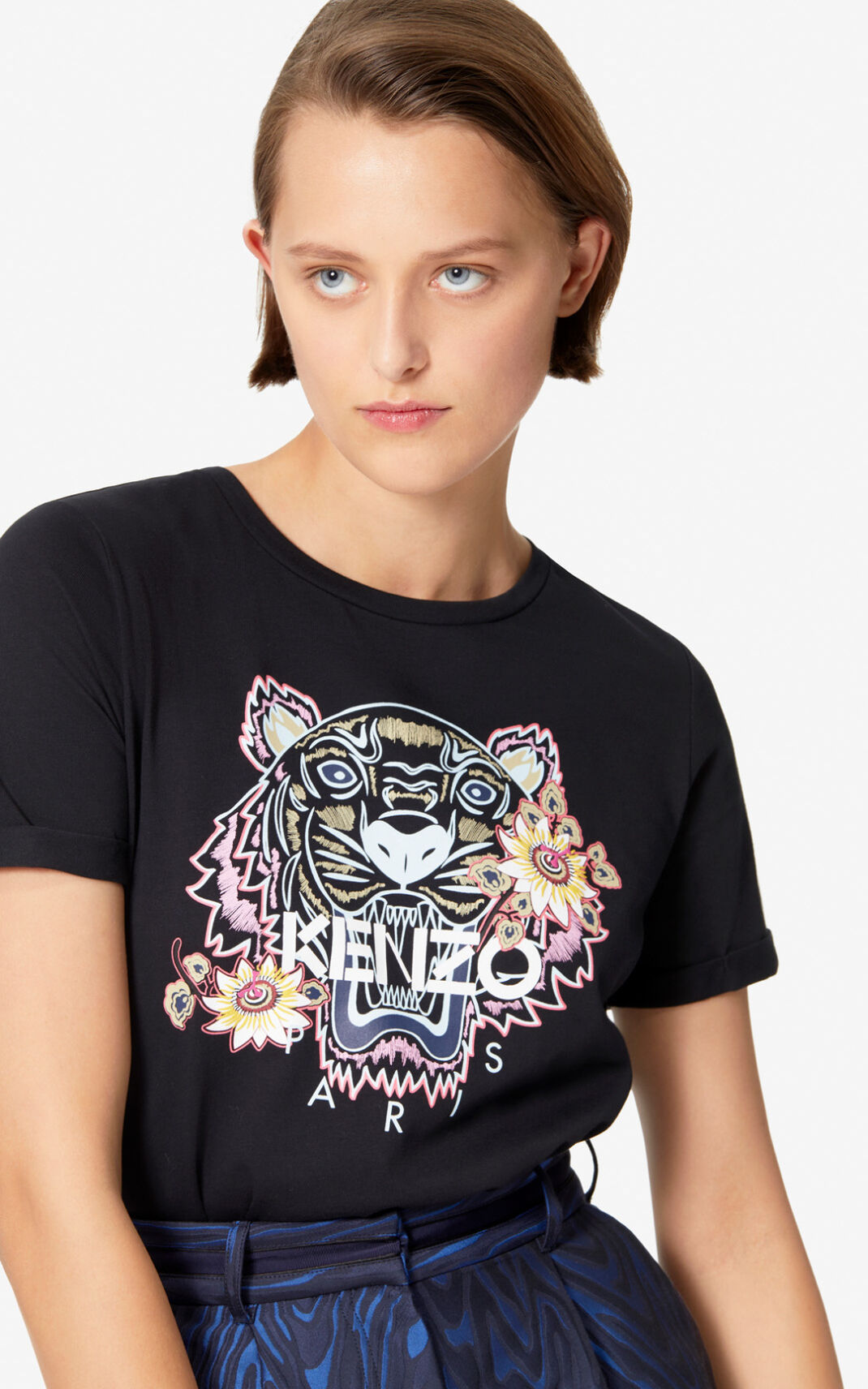 Kenzo Passion Flower Tiger T Shirt Black For Womens 1378TQULR